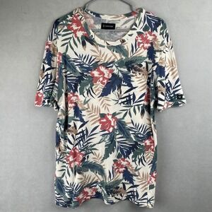 ZANEROBE Tropical Floral Print Short Sleeve Pocket T Shirt Cream Blue Red Mens M